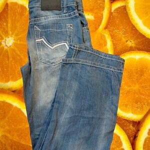 Mens Black Boot Cut Jeans 32x32 Blue Denim Distressed Stitched Pockets‎ Casual